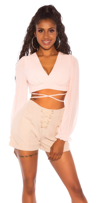 backless blouse with lacing Pink
